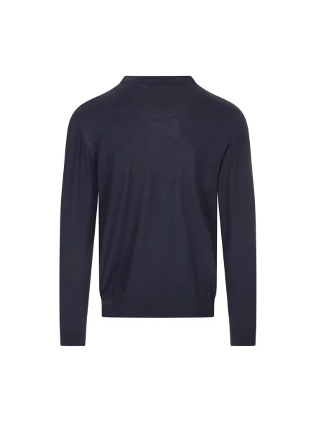 Sweter Kiton wełniany z okrągłym dekoltem niebieski