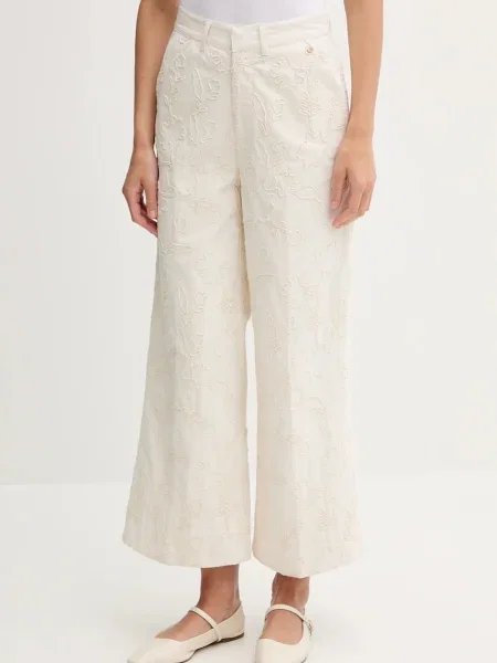 Pedro del Hierro spodnie szerokie high waist beżowy