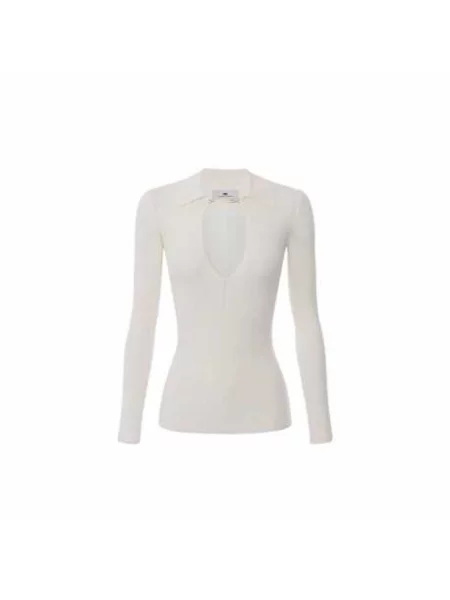 Sweter Elisabetta Franchi biznesowy z kołnierzem biały