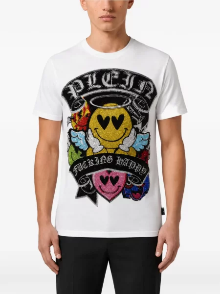 Tricou Philipp Plein din jerseu alb