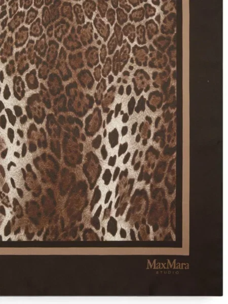 Fular Max Mara de mătase cu imagine cu model leopard maro