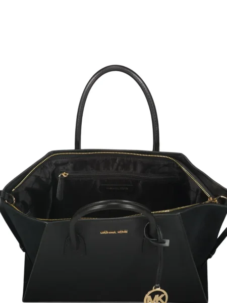 Кожена кожена чанта Michael Kors черно