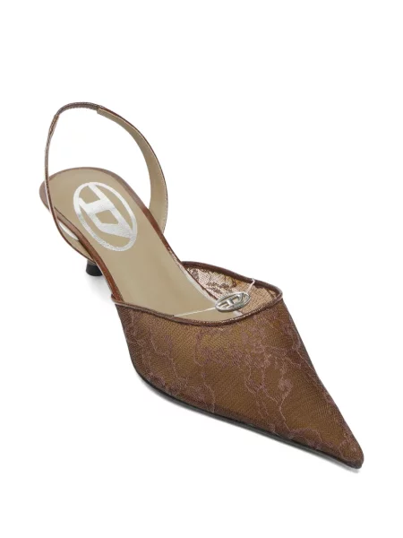 Pantofi cu toc Diesel plasă slingback maro