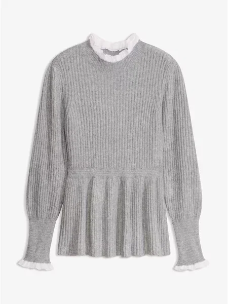 Sweter z koszulową wstawką szary