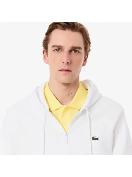 Lacoste Bluza Polarowa Classic Fit Zapinana Na Błyskawiczny biały