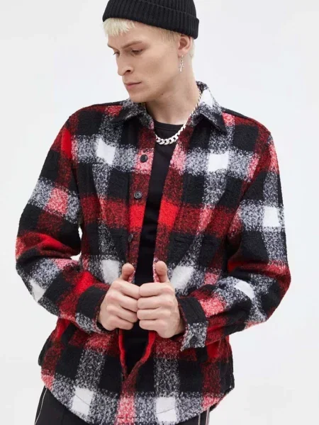 HUGO jachetă-cămașă din amestec de lână de tranziție