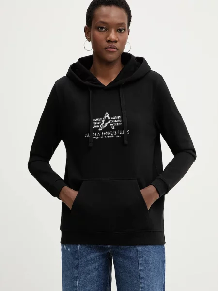 Alpha Industries bluză Basic Hoodie BL Mirror Leo W negru