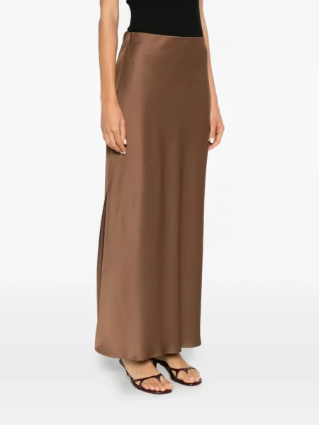 Fusta maxi Brunello Cucinelli din satin maro