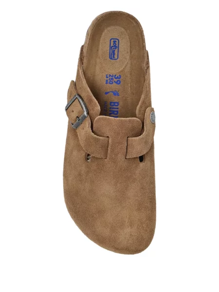 Papuci tip mules Birkenstock din piele de căprioară fără toc maro