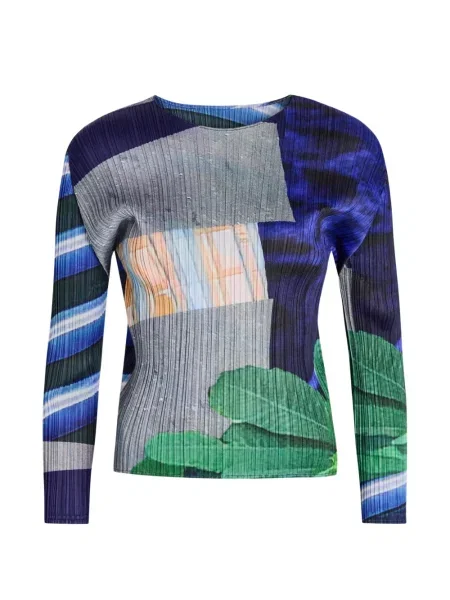 Top Pleats Please Issey Miyake lung albastru