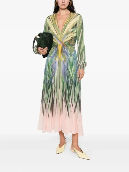 Костюм рокля Elie Saab с V-образно деколте зелено