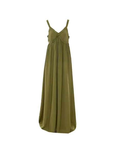 Rochie maxi Essentiel Antwerp cu decolteu în V evazată de costum verde