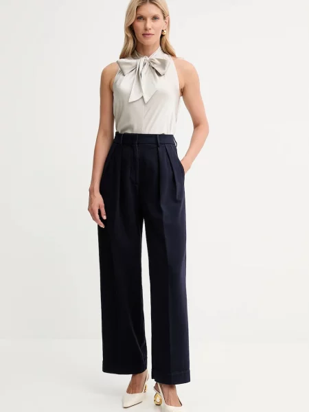 Forte Forte spodnie proste high waist granatowy