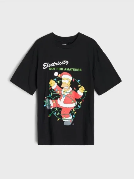 Sinsay oversize tričko s vánočním potiskem The Simpsons černá