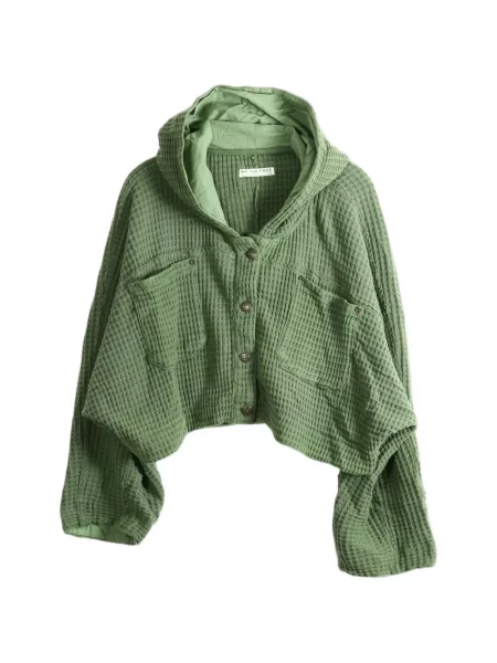 Cardigan Free People tricotate cu glugă verde