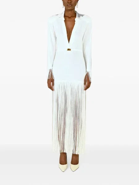 Lung rochie maxi Rowen Rose cu franjuri alb