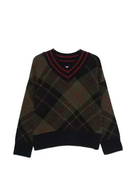 Pulover Barbour cu decolteu în V cu model argyle negru