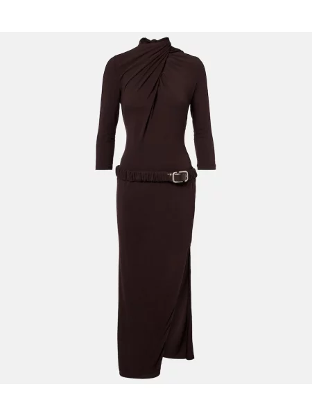 Rochie midi The Attico din jerseu drapată cu spatele deschis maro