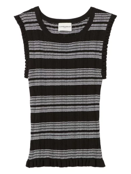 Top Claudie Pierlot cu dungi cu volane negru