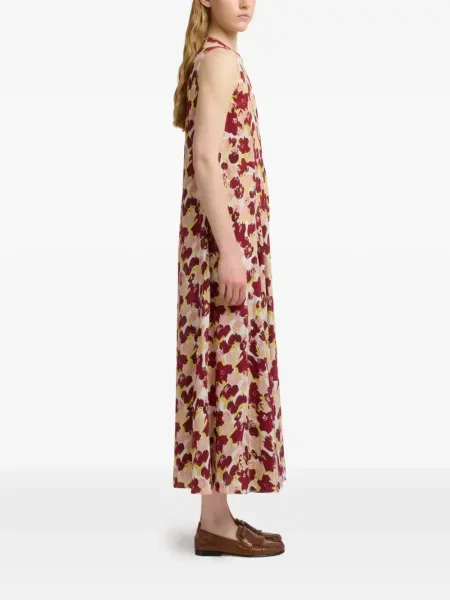 Rochie Marni de mătase cu model floral plisată roșu