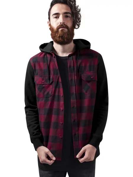 Cămașă în carouri Urban Classics în carouri cu glugă negru