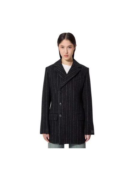 Kenzo płaszcz wełniany Tennis Stripes Pea Coat przejściowy dwurzędowy czarny