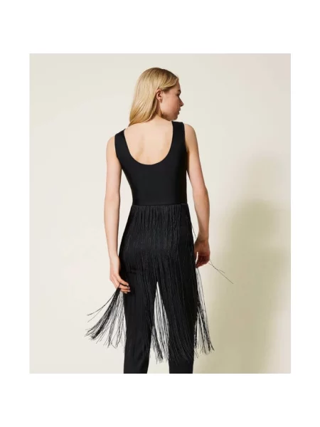 Body Twinset z frędzli czarny
