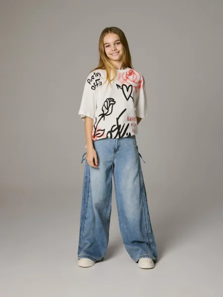 Reserved Джинси wide leg з декоративними елементами синій