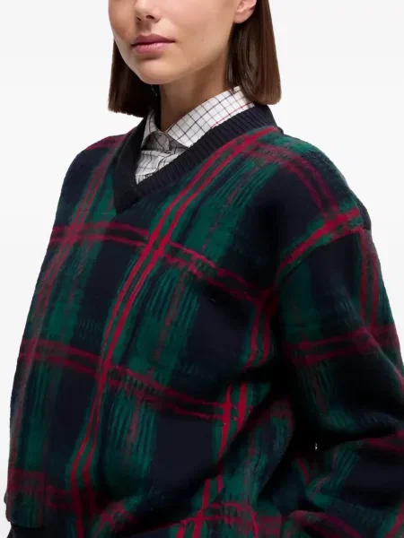 Pulover Aspesi în carouri cu decolteu în V albastru