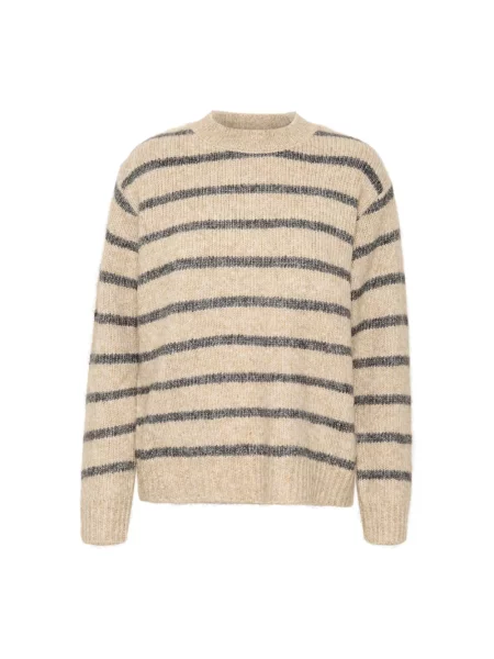 Sweter Kaffe wełniany w paski beżowy