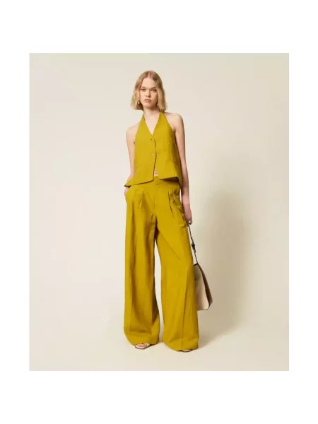 Lniane spodnie Twinset zielone