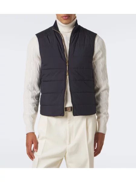 Geacă Brunello Cucinelli de lână cu model herringbone albastru