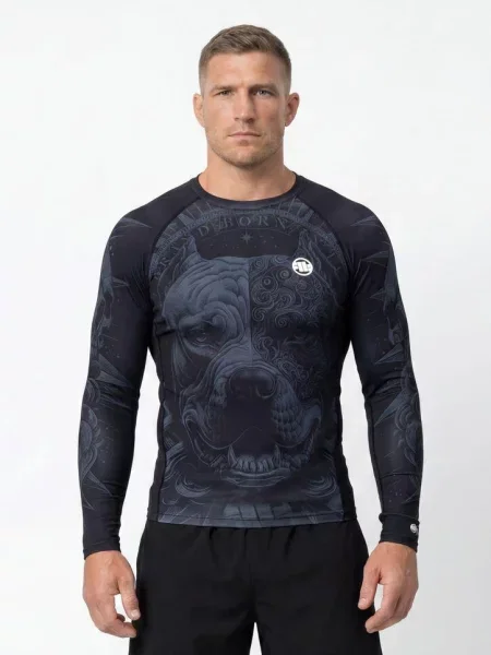 Rashguard PITBULL longsleeve sportowy treningowy nadruk PITBULL WORLD czarna