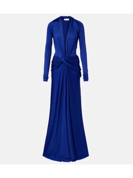 Rochie maxi Victoria Beckham drapată de costum albastru