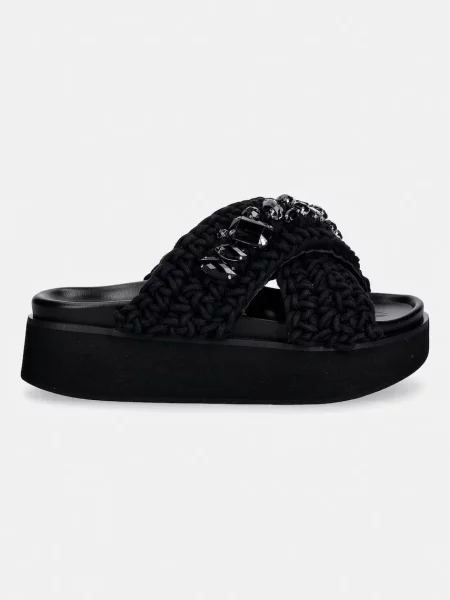 INUIKII Șlapi WOVEN STONES cu adaos de piele negru