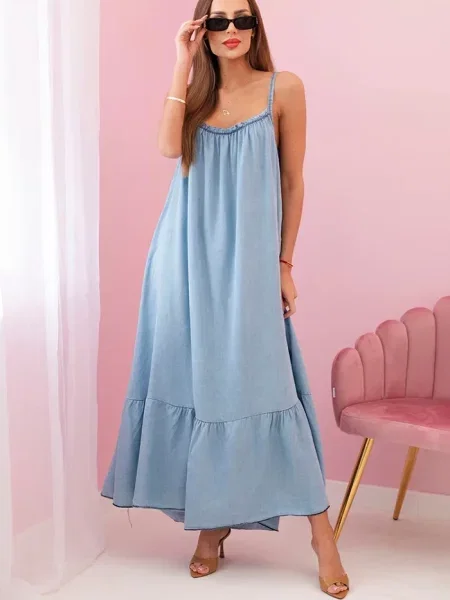 Obleka denim obleka Kesi Włoski z volani siva