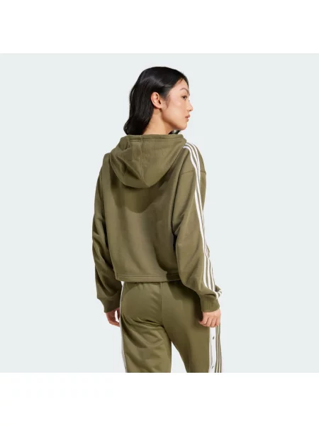 Krótka bluza z kapturem Adidas w paski khaki