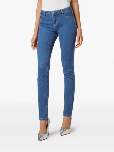 Слаб дънки skinny fit Philipp Plein с автограф синьо