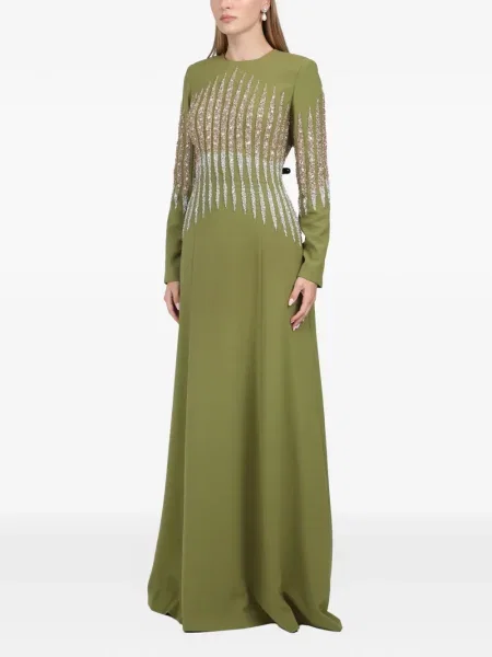 Maxi rochie maxi Dina Melwani de cristal de costum verde