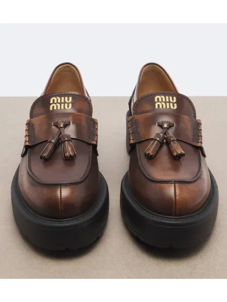 Pantofi loafer Miu Miu din piele cu platformă maro