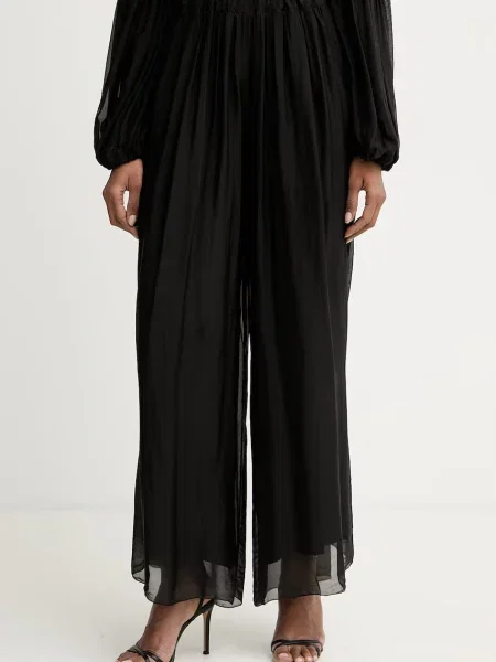 Haveone spodnie palazzo z dodatkiem jedwabiu czarne