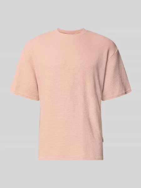 T-shirt z fakturowanym wzorem i okrągłym dekoltem model PETER' Redefined Rebel różowa