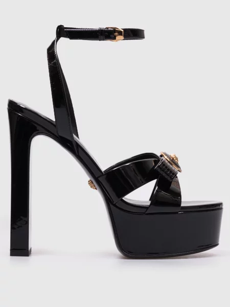 Шкіряні лаковані босоніжки Gianni Ribbon Versace чорні