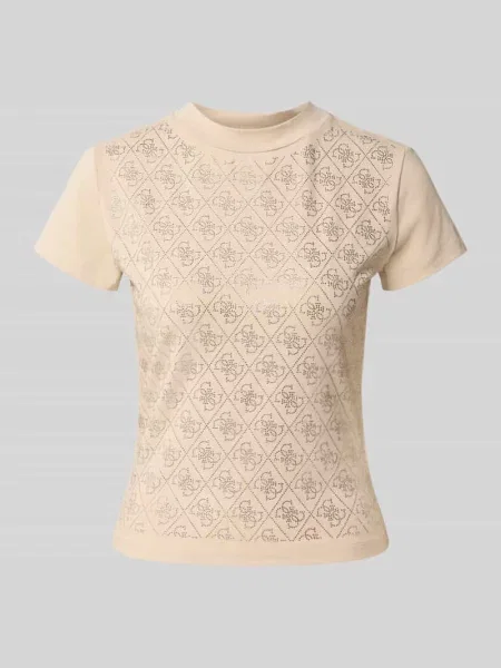 T-shirt we wzorze na całej powierzchni z obszyciem ozdobnymi kamieniami Guess