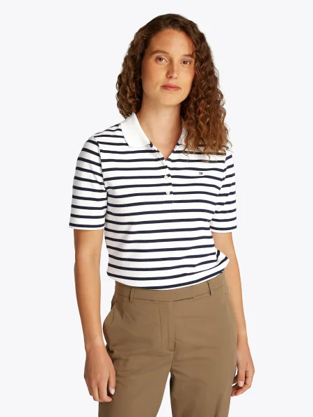 Tommy Hilfiger polo majica z bombažem bela