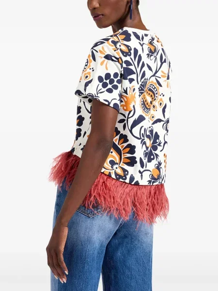 Koszulka La Doublej w piórka w kwiatki biała