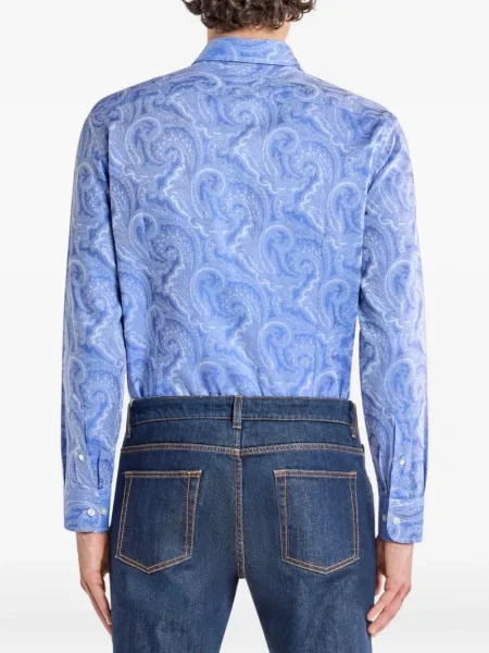 Cămașă Etro cu model paisley din jacard albastru