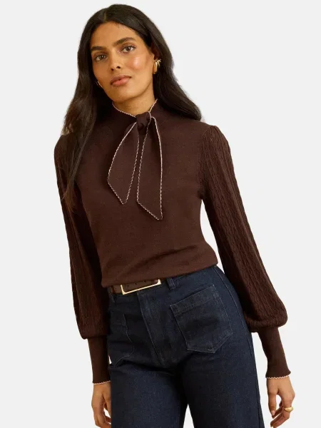 Love & roses Pulover crem / ciocolatiu