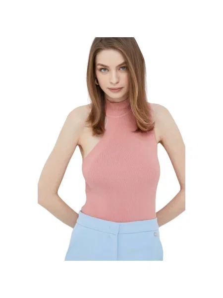 Top Dkny z dekoltem halter różowy