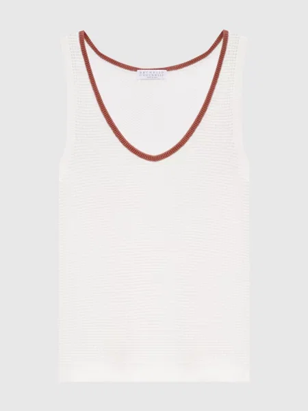 Ажурний топ кольору айворі Brunello Cucinelli бежевий